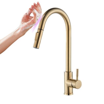 Pull Type Sprinkler Stainless Steel Touch Smart Kitchen Sink Faucet  Colour  Gold