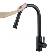 Pull Type Sprinkler Stainless Steel Touch Smart Kitchen Sink Faucet  Colour  Black