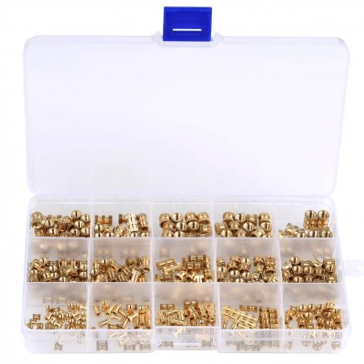 Suleve MXBN2 330Pcs M2 M3 M4 M5 Metric Female Thread Brass Knurled Nut Threaded Insert Embedment Nuts Assortment Kit